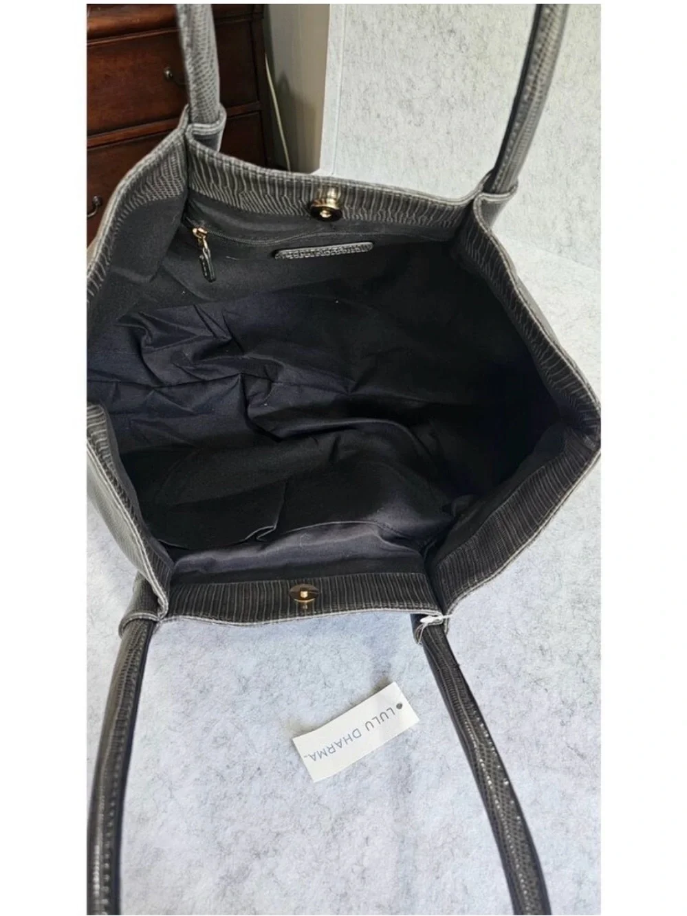 Lulu Dharma Large Gray Crocodile Tote Bag
